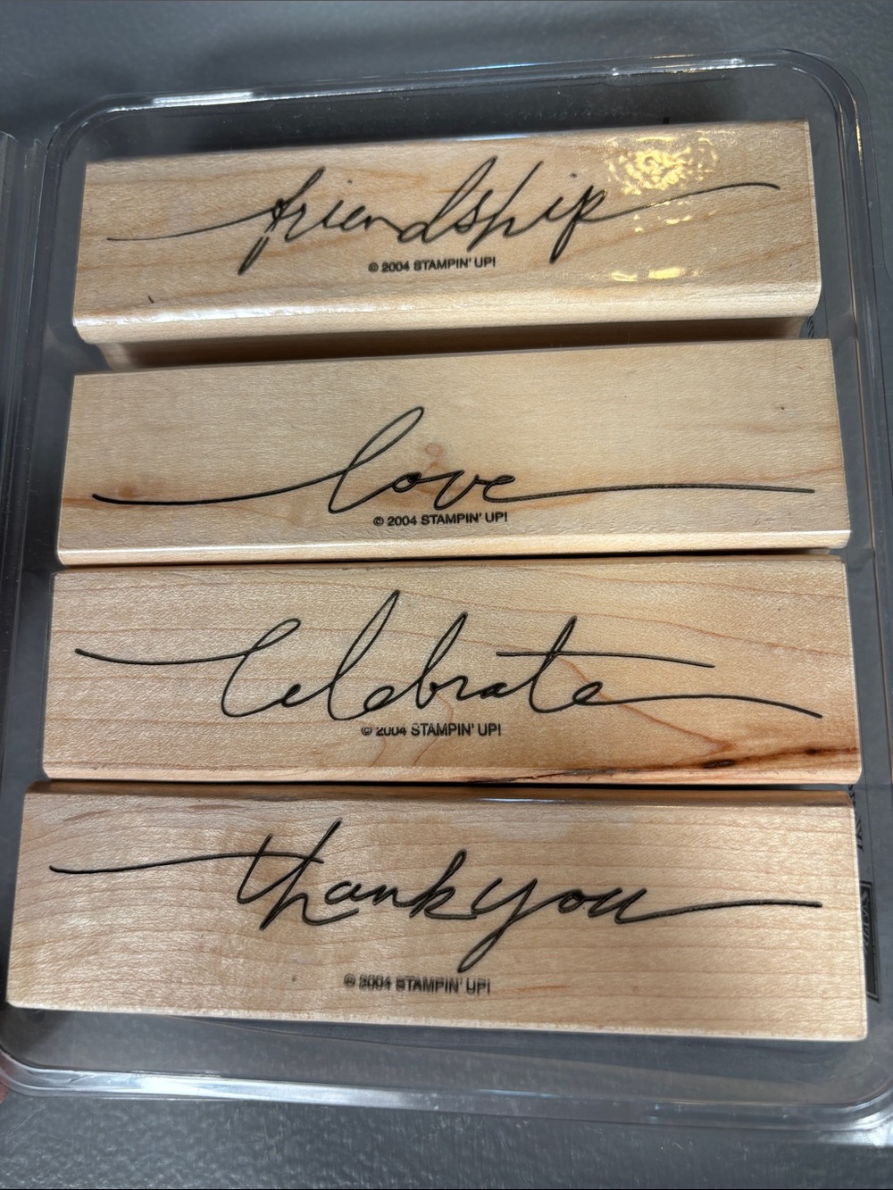 Stampin’ Up! Wonderful Words 2004 Retired 4 Pc Wood Stamp Set Complete